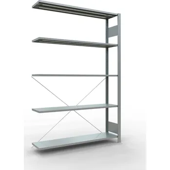 Dílenský regál Policový regál SCHULTE, nástavný, 5 úrovní, křížová podpěra, zatížení pole 150 kg, 1306x336x2000 mm