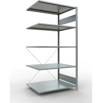 Dílenský regál Policový regál SCHULTE, nástavný, 5 úrovní, křížová podpěra, zatížení pole 150 kg, 1006x836x2000 mm