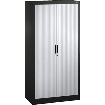 Jednací stůl Žaluziová skříň do kanceláře C+P Omnispace, 800 x 420 x 1660 mm, černošedá/světle šedá