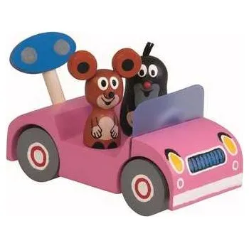 autíčko Detoa Dřevěné auto růžové - Krtek na výletě