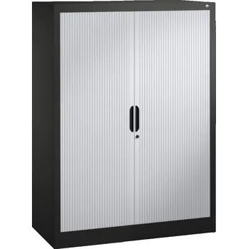 Jednací stůl Žaluziová skříň do kanceláře C+P Omnispace, sideboard, 1000 x 420 x 1345 mm, černošedá/světle šedá