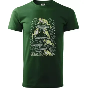 Pánské tričko Goblincore frogs and various mushrooms - Triko extra velké (5-8XL) - 7XL ( Lahvově zelená )
