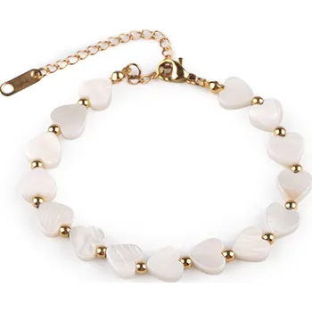 Náramek Náramek z nerezové oceli s perleťovými srdíčky Varianta: 2 zlatá, Balení: 1 ks