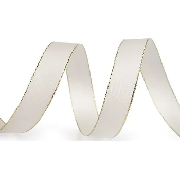 Stuha taftová s lurexem šíře 15 mm, barva 241 krémová světlá zlatá