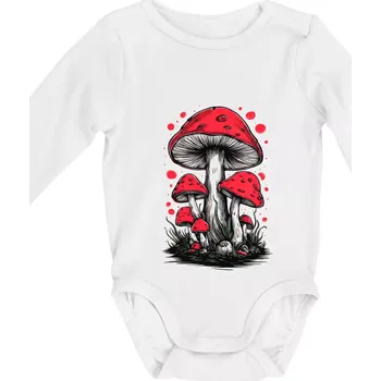 Goblincore Cottagecore Mushrooms - Body kojenecké s dlouhým rukávem - Dlouhý r. do 3 měs ( Bílá )