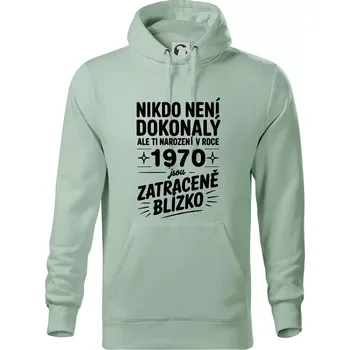 Pánská mikina Nikdo není dokonalý ale ti narození v roce 1970 jsou zatraceně blízko - Mikina pánská Cape s kapucí - 5XL ( Sage )