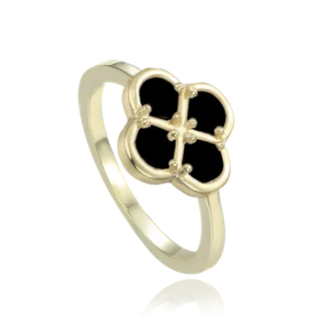 Prsten MINET Pozlacený stříbrný prsten čtyřlístek s černou perletí vel. 58 JMAS7058XR58