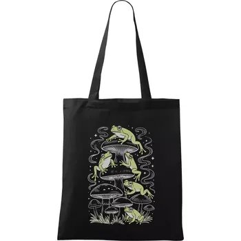 Nákupní taška Goblincore frogs and various mushrooms - Taška bavlněná - 42 x 38 cm ( Černá )