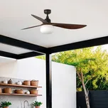 FARO BARCELONA Stropní ventilátor s osvětlením Outwood, hnědý, DC, tichý, Ø150cm černá, tmavé dřevo 1 x 15 W - Doprava zdarma