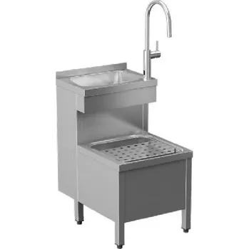 Vodovodní baterie Sanela - Stojící nerezová výlevka s umyvadlem a baterií, síťové napájení 24 V DC, Bluetooth, matný nerez SLVN 02EN