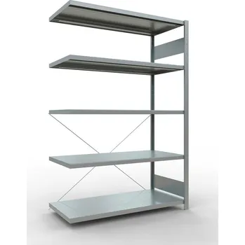 Dílenský regál Policový regál SCHULTE, nástavný, 5 úrovní, křížová podpěra, zatížení pole 250 kg, 1306x636x2000 mm