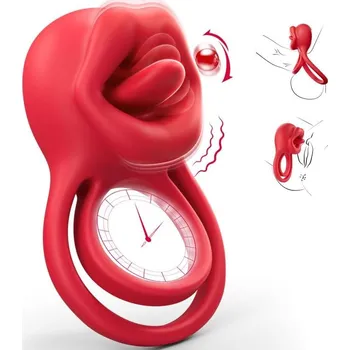 SuperLove Vibrating Cock Ring with Licking Tongue Red