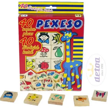 Pexeso DETOA DŘEVO Pexeso set 40 dílků 4x4cm v krabičce s obrázky dt12499