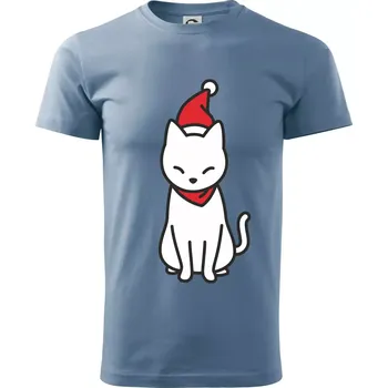 Pánské tričko Vánoční kočka sedící - Klasické pánské triko vyšší gramáže - M ( Denim )