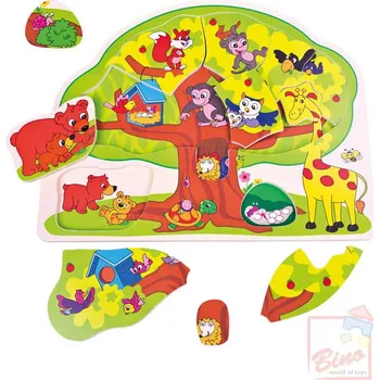 Puzzle BINO DŘEVO Baby puzzle veselá zvířátka 12 dílků vkládačka strom ol88119