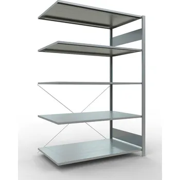 Dílenský regál Policový regál SCHULTE, nástavný, 5 úrovní, křížová podpěra, zatížení pole 150 kg, 1306x836x2000 mm