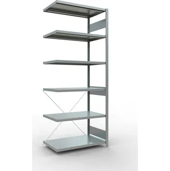 Dílenský regál Policový regál SCHULTE, nástavný, 6 úrovní, křížová podpěra, zatížení pole 250 kg, 1006x636x2500 mm