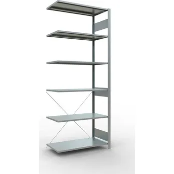 Dílenský regál Policový regál SCHULTE, nástavný, 6 úrovní, křížová podpěra, zatížení pole 150 kg, 1006x536x2500 mm