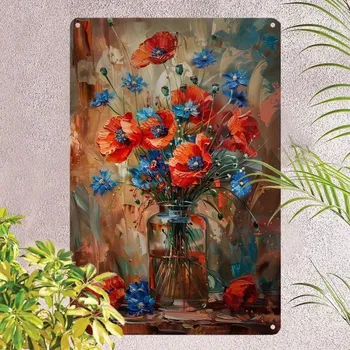 Plechová cedule BAF Plechová vintage cedule Chrpy a máky 30 x 20 cm