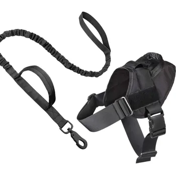 Vodítko pro psa PET ARTIST SET: BLACK Pevný TAKTICKÝ nylonový postroj a bungee taktické vodítko pro psy - velikost S
