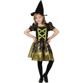 Karnevalový kostým _Ostatní 1_ KARNEVAL Šaty čarodějka černozlatá vel. M (120-130cm) 5-9 let *KOSTÝM* 86086