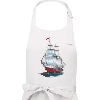 Kuchyňská zástěra Plachetnice barevná na prsou - Dámská zástěra na vaření - Univerzální velikost ( Bílá )