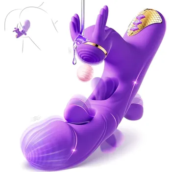 Vibrátor SuperLove 4in1 Dual Flapping, Heating Rabbit Vibrator Purple