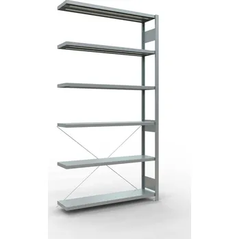 Dílenský regál Policový regál SCHULTE, nástavný, 6 úrovní, křížová podpěra, zatížení pole 250 kg, 1306x336x2500 mm