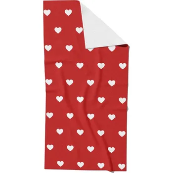 Rychleschnoucí osuška 80x160 srdce 6 cm bílé na červeném