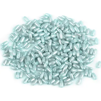 Dětské navlékací korálky Plastové voskové korálky / perly Glance rýže 3x6 mm, malé, 8 modrá ledová