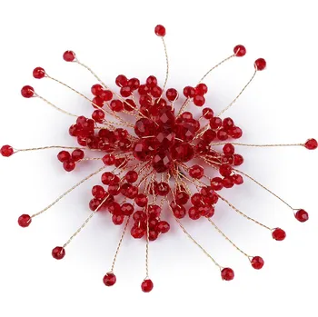 Náramek Brož se skleněnými broušenými korálky Hand made, malé, 9 (39) červená tmavá zlatá