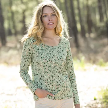 Dámské tričko Tričko s potiskem a dlouhými rukávy, bio bavlna zelená 34/36