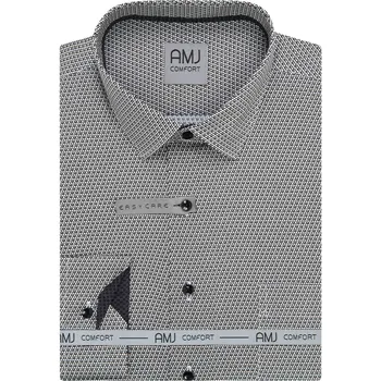 Pánská košile Pánská košile AMJ bavlněná, šedá kostičkovaná VDSBR1410, dlouhý rukáv, slim fit, vel. 45