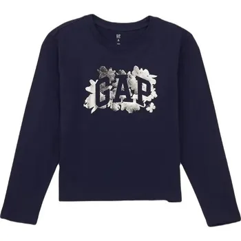 Dívčí oblečení Dívčí tričko s dlouhým rukávem GAP FRCH VALUE LOGO XS Tmavě modrá, Stříbrná