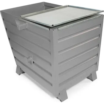 Přepravník Nádoba na sypký materiál z oceli, s víkem, objem 810 litrů, šedá