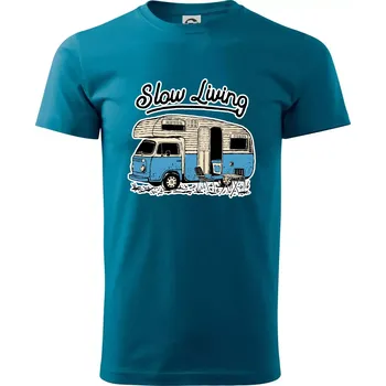 Pánské tričko Slow living obytňák - Klasické pánské triko vyšší gramáže - 3XL ( Petrolejová )