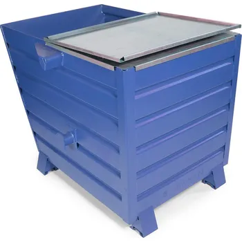 Přepravník Nádoba na sypký materiál z oceli, s víkem, objem 810 litrů, modrá