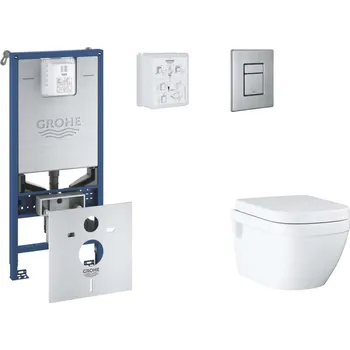 Klozet GROHE - Rapid SLX Set předstěnové instalace, klozetu, sedátka SoftClose a tlačítka Skate Cosmopolitan, kartáčovaná nerezová ocel SANI11BB2109