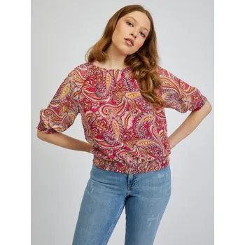 Červeno-růžová dámská vzorovaná halenka