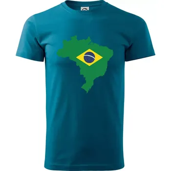 Brazílie vlajka v mapě - Klasické pánské triko vyšší gramáže - S ( Petrolejová )