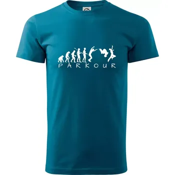 Parkour evoluce - Klasické pánské triko vyšší gramáže - S ( Petrolejová )