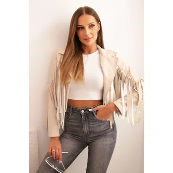 Dámská casual bunda Kesi Włoski Dámská bunda z eko kůže s třásněmi v boho stylu béžová Kesi Włoski bílá | šedá | krémová 3399469