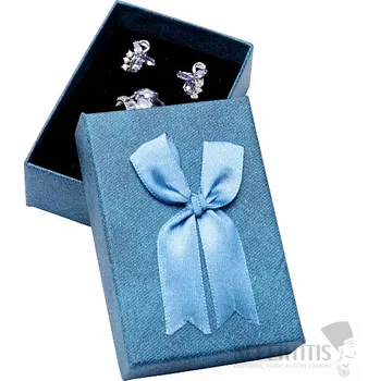 Dárková krabička Papírová dárková krabička modrá s mašlí na prsteny a náušnice 6,3 x 9,3 cm