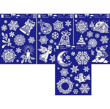 Vánoce Dekorace na okno třpyt, vánoční mix, 30x42cm, 1ks