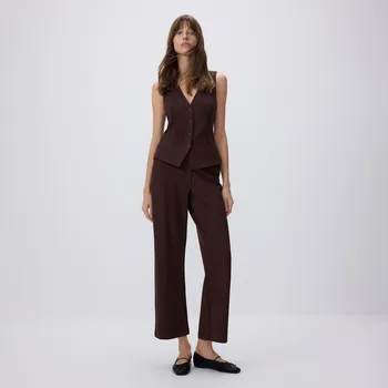 Dámské kalhoty Reserved - Volné žebrované kalhoty - tmavě hnědá - 619GA-89X - 619GA-89X-S