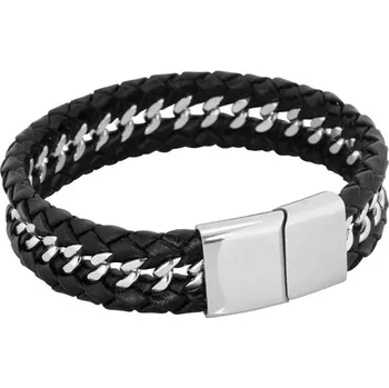 Náramek Inori Pánský náramek z pravé kůže a chirurgické oceli INBR179A