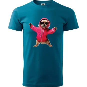 Yorkšír v mikině - Klasické pánské triko vyšší gramáže - S ( Petrolejová )