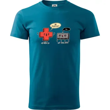 Plus a mínus - Klasické pánské triko vyšší gramáže - S ( Petrolejová )