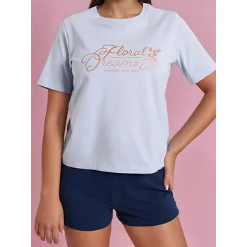 Dámské pyžamo Sinsay - Dvoudílné bavlněné pyžamo - modrá - 238FM-05X - 238FM-05X-XS