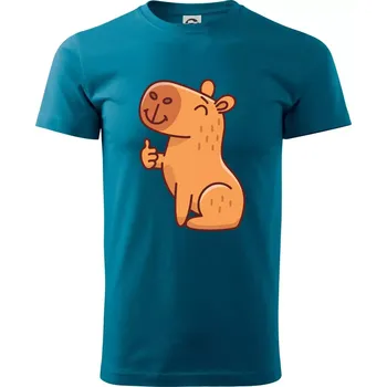Kapybara s palcem nahoru - Klasické pánské triko vyšší gramáže - M ( Petrolejová )